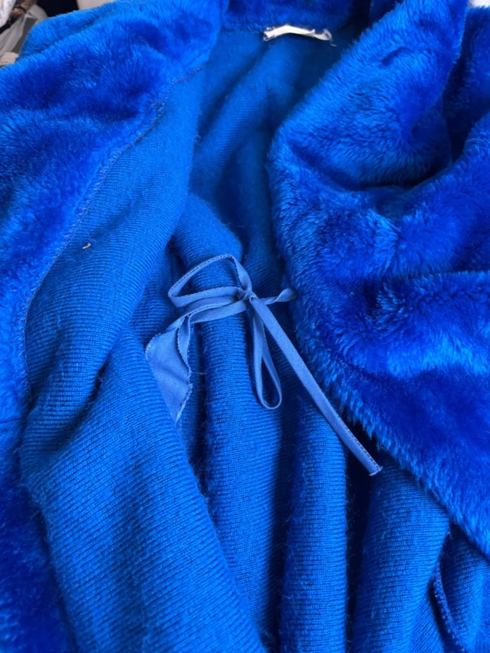 Vtg Robe Furry Fluffy Plush Blue Belted Long Robe/Coat Small Inside/Outside Tie - Picture 3 of 5